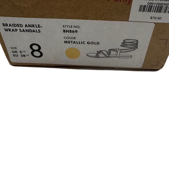 J. Crew Metallic Gold Braided Leather Ankle Wrap Boho Classic Sandals Women's 8 - Picture 9 of 10